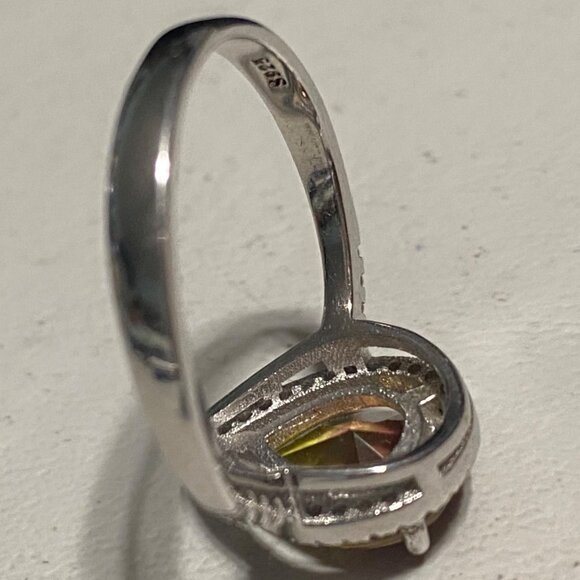 Ring Tourmaline Size 8 Pear-Shaped Tourmaline Stone 10mm x 8mm 38 CZ Cubic Zirco - Picture 13 of 15